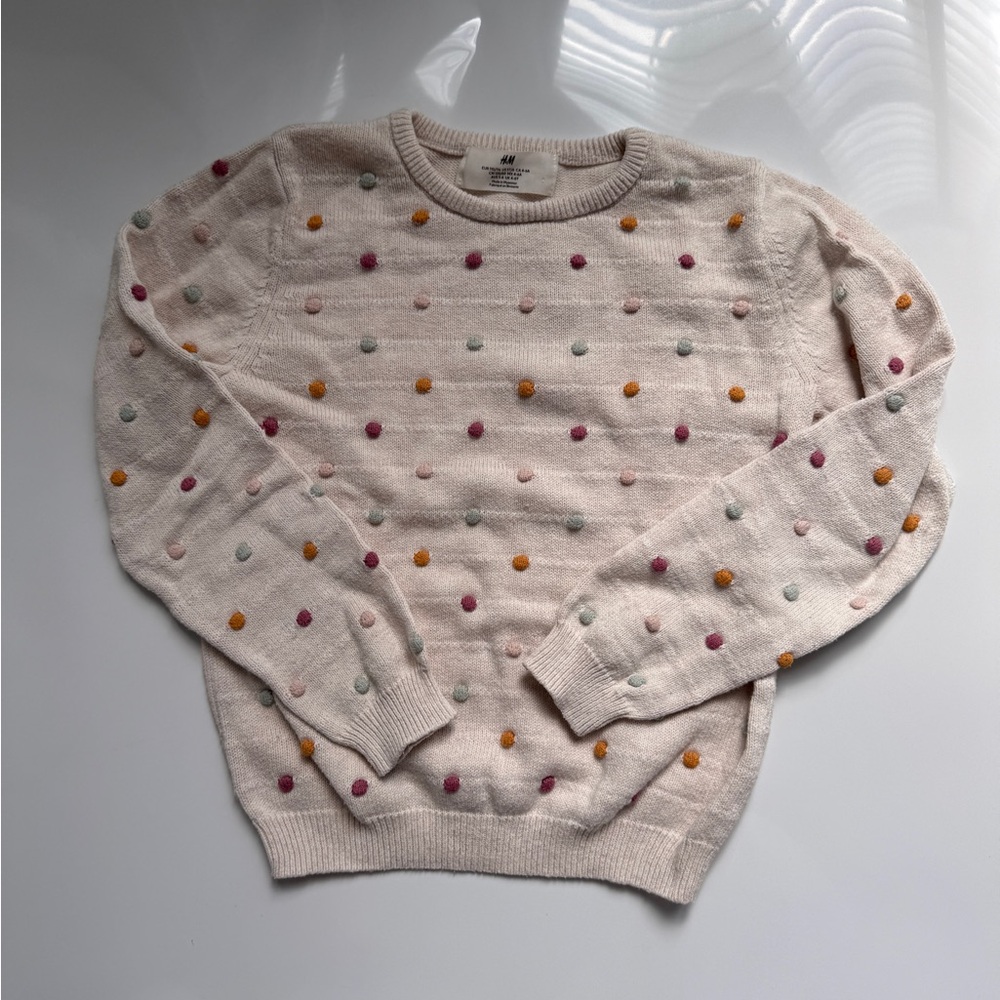 H&M 5T Beige Polka Dot Crew Neck Sweater (Girls)